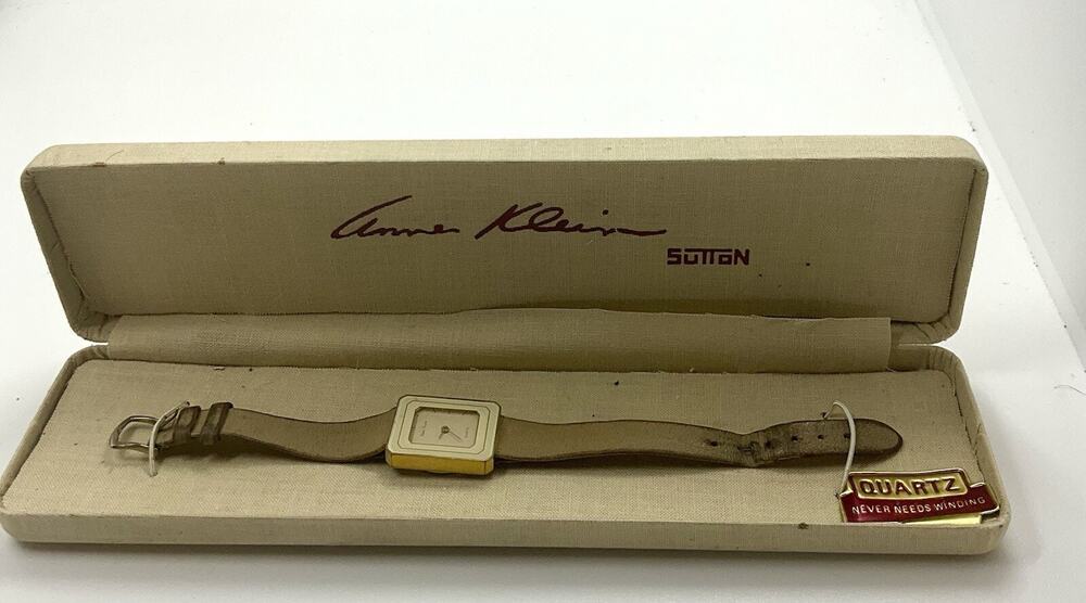 Anne Klein Women’s Sutton Watch Gold Tone 22 mm Calf Leather Band Original Box